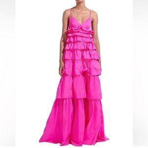 Staud RYLIE pink ruffle maxi dress, large